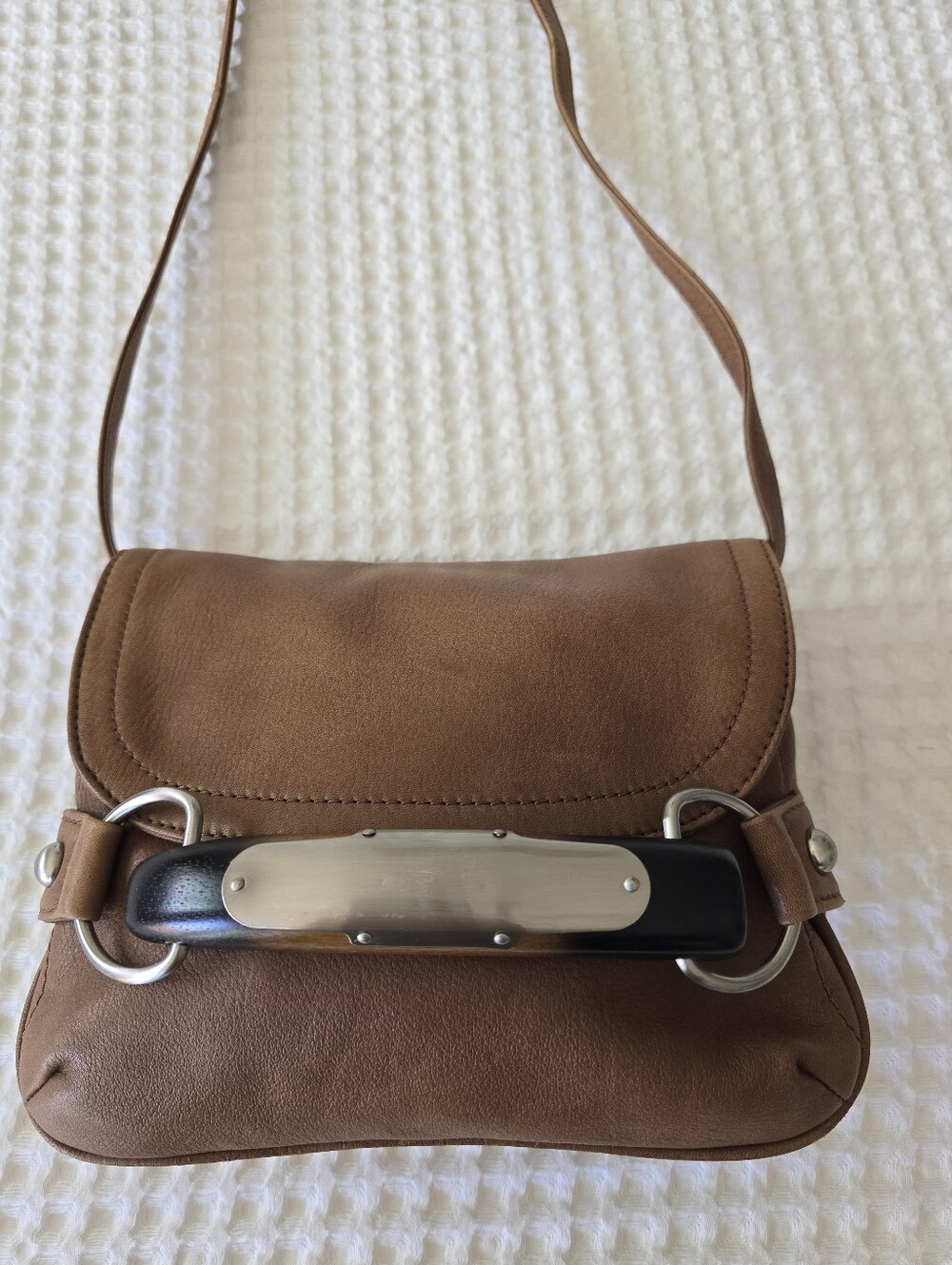 B Makowsky Brown Leather Shoulder Bag Leopard Lining Y2K Boho